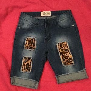 L&B denim and cheetah print shorts